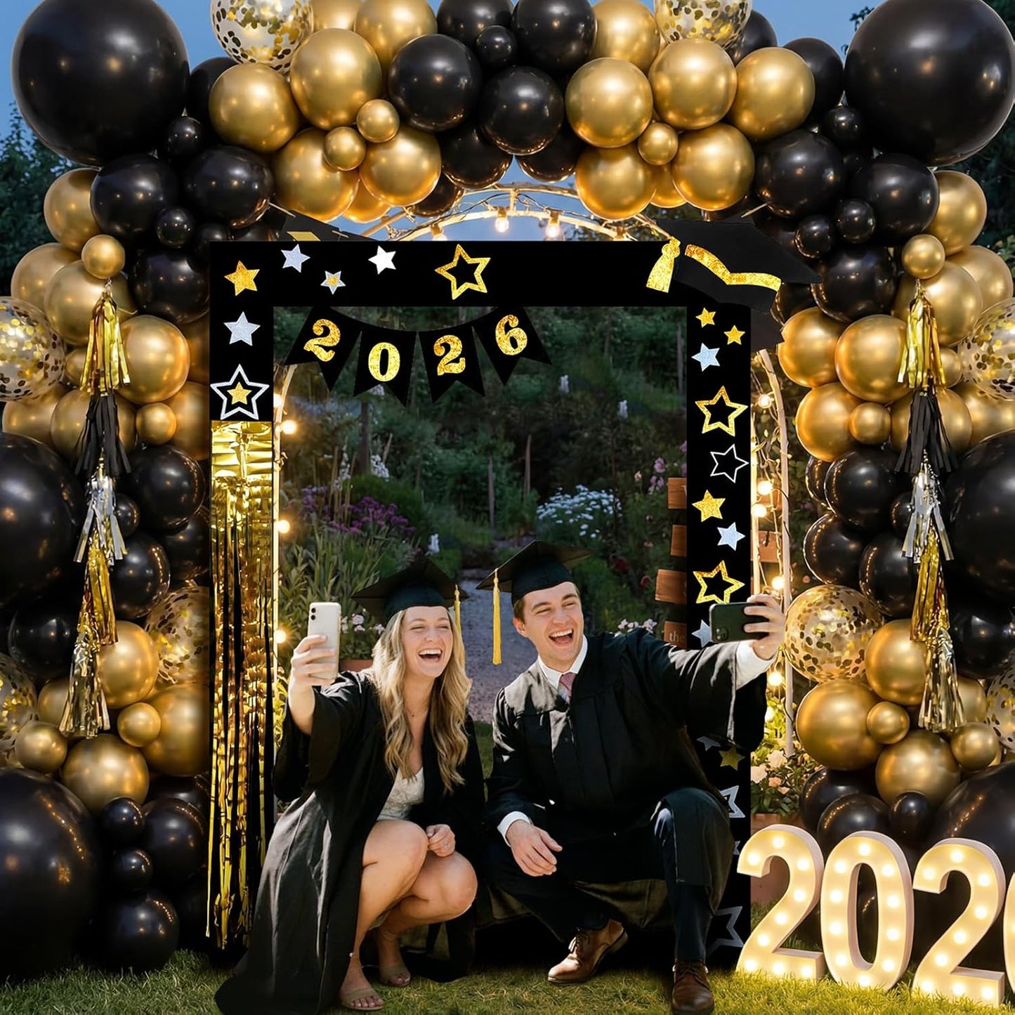 Cinnvoice 2026 Graduation Party Decoration 59 Inches Black and Gold Large Size Photo Props Booth Frame for High School College Grad Congrats Congratulation Picture Display Selfie Favors Backdrop