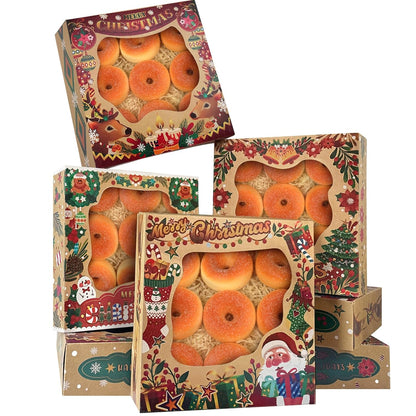 qiqee 8x8x2.5 Inch White Pastry Box With Window Donut Pie Boxes 12pcs Bakery Box (Auto-pop Up)