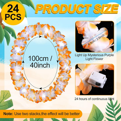 Sherr 24 Pcs LED Leis Light Up Purple and Gold Hawaiian Flower Necklaces, Graduation 2026 Party Supplies, Class of 2026 Leis for Beach Wedding Luau Glow Party Favors