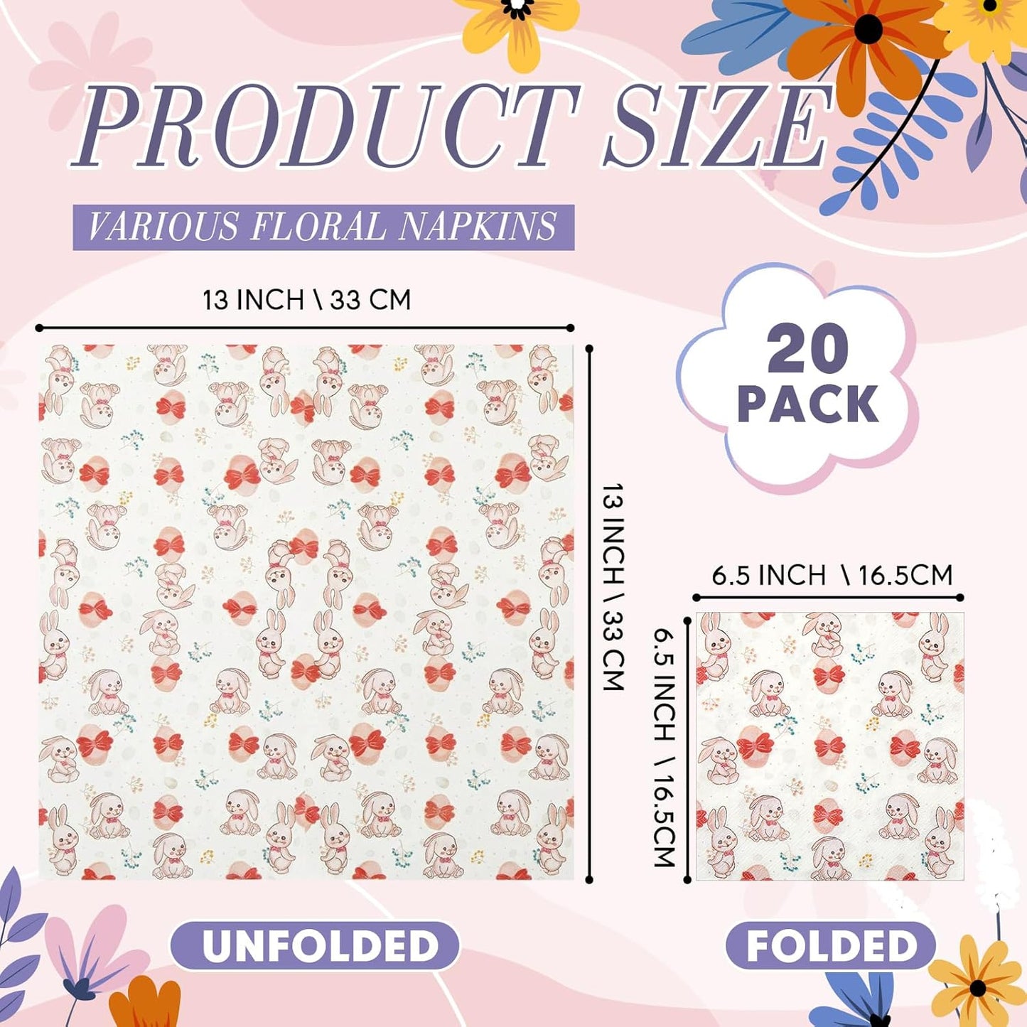Crtiin 20 Pack Decoupage Napkins Floral Napkins Flower Cocktail Paper Decorative Toilet for Valentine's Day Birthday Party Beautiful Gorgeous, 20 Styles Each 6.5 Inches(Style 1)
