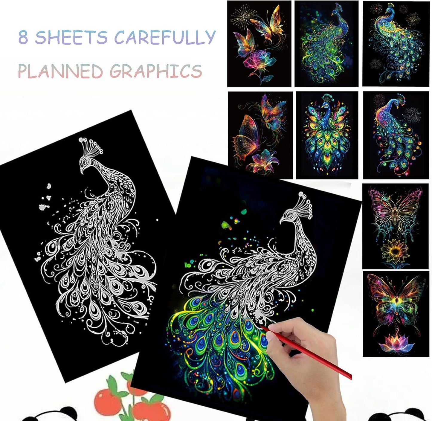 Scratch Art Bookmarks Kit, 24 Sheet Paper with Scratching Tools for DIY Party Favors, Christmas Stocking Stuffers