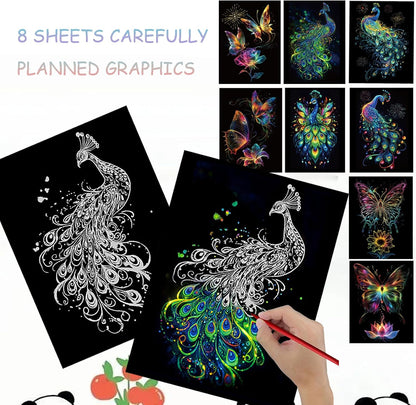 Scratch Art Bookmarks Kit, 24 Sheet Paper with Scratching Tools for DIY Party Favors, Christmas Stocking Stuffers