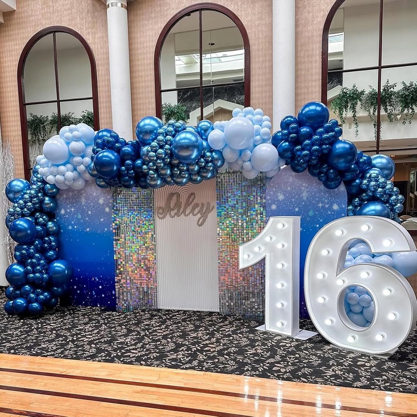 Navy Blue Gold Balloons Garland Kit, 120 pcs Navy and Gold Confetti White Balloons Arch for Graduation Birthday Party Baby Shower DIY Decoration