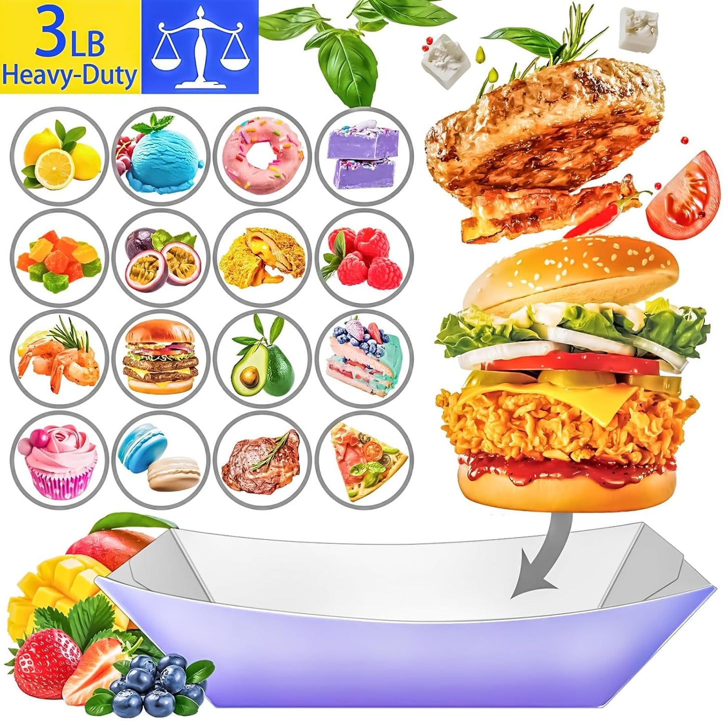 100 Pack 3lb Paper Food Trays,Disposable Greaseproof Kraft Checkered Carnival Food Serving Take Out Basket Tray Boat for Snacks Fries Nachos Popcorn Hot Dogs Carnival Wedding Party Picnic