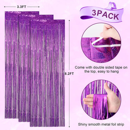 Voircoloria 3 Pack 3.3x8.2 Feet Gold Foil Fringe Backdrop Curtains, Tinsel Streamers, Fringe Backdrop for 2025 New Years Eve, Graduation, Birthday, Baby Shower, Gender Reveal, Disco Party - Colors A