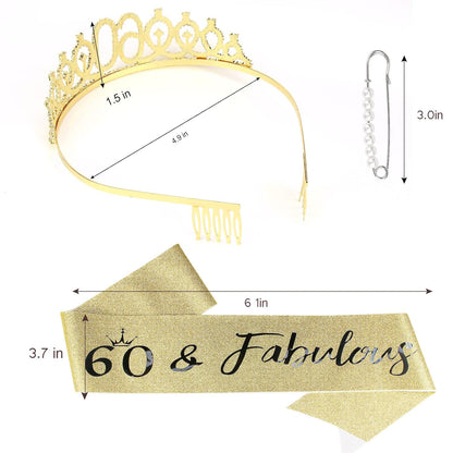 Semato 60 & Fabulous Birthday Crown and Sash Kit- 60th Birthday Gifts for Women 60th Birthday Party Decorations (rose gold)