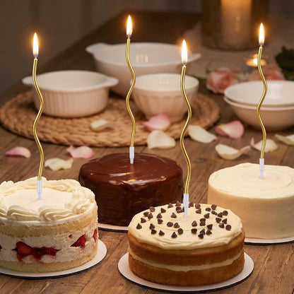 12-Count Spiral Birthday Candles, Long Twisty Gold Party Candles with Candle Holders, Long Burning for Weddings, Birthdays, Party Decorations, Cupcakes, Anniversary and Meetups (Gold)