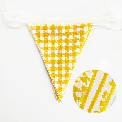 32Ft Dusty Blue Party Decorations Retro Blue Gingham Triangle Banner Flag Pennant Fabric Garland Streamers for Nautical Wedding Birthday Ahoy Achor Bridal Baby Shower Under The Sea Decor Supplies