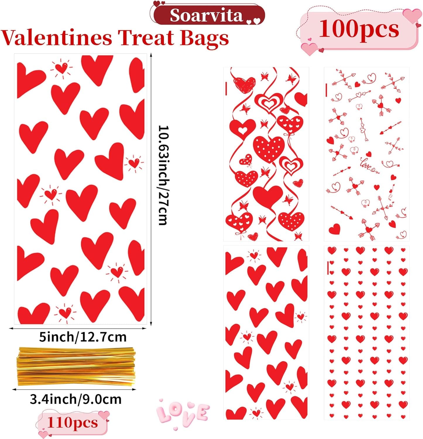 Soarvita Wildflower Cellophane Treat Bags: 50Pack Clear Plastic Floral Goodie Bags with 60 Ties for Cookies Snacks & Gift Packaging, Spring Candy Bag for Baby Bridal Shower Wedding Party Favors