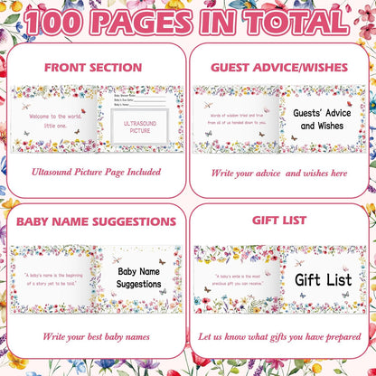 Fuyoooo 27 Pcs Safari Animal Baby Shower Guest Book Set Baby Shower Sign in Guest Floral Book Place Table Cards with Gold Pen Adhesive Photo Corner for Birthday Party
