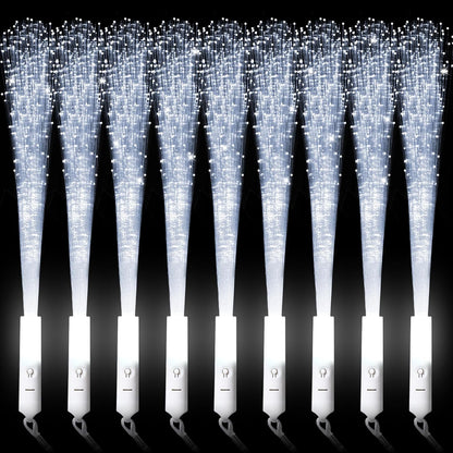 miikoul 16 Pcs Fiber Optic Wands White Glow Sticks LED Wedding Wand Light up Party Favor Sticks Flashing Wands with 3 Light Modes for neon Party Wedding Baby Shower Birthday Party Supplies