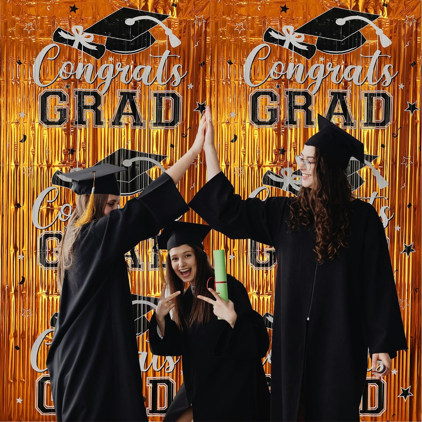 Gradution Party Suppiles Backdrop Decoration 2026, Claas of 2026 Streamer Tinsel Foil Fringe Curtains, Photo Booth Prop Backdrop, Black Grad Photo Backgrounds