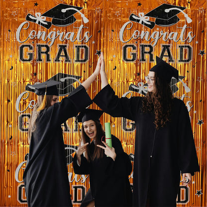 Gradution Party Suppiles Backdrop Decoration 2026, Claas of 2026 Streamer Tinsel Foil Fringe Curtains, Photo Booth Prop Backdrop, Black Grad Photo Backgrounds