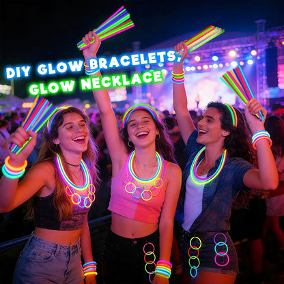 TURNMEON 500 Pack Ultra Bright Glow Sticks Bulk Glow In The Dark Party Supplies Necklace Bracelet with Connector 8" Light Up 14Hrs Long Last Party Favors Toy Birthday Wedding Pool Patriotic