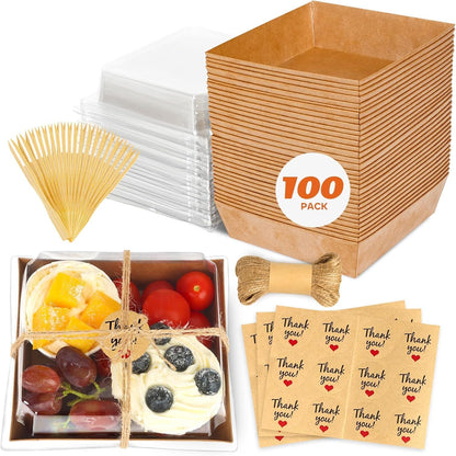 20Pcs Small Charcuterie Boxes with Clear Lids - Paper Mini Charcuterie Boxes To Go, Disposable Food Container with Lid, Dessert Boxes for Sandwich, Cookie, Sushi, Cake Slice, and Strawberries