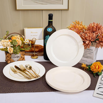 I00000 102 Pieces Gold Plastic Plates, Disposable Party Plates White Gold Rim, 51 Disposable Gold Dinner Plates 10.25 Inch and 51 Disposable Dessert Appetizer Elegant Fancy Wedding Plates 7.5 Inch