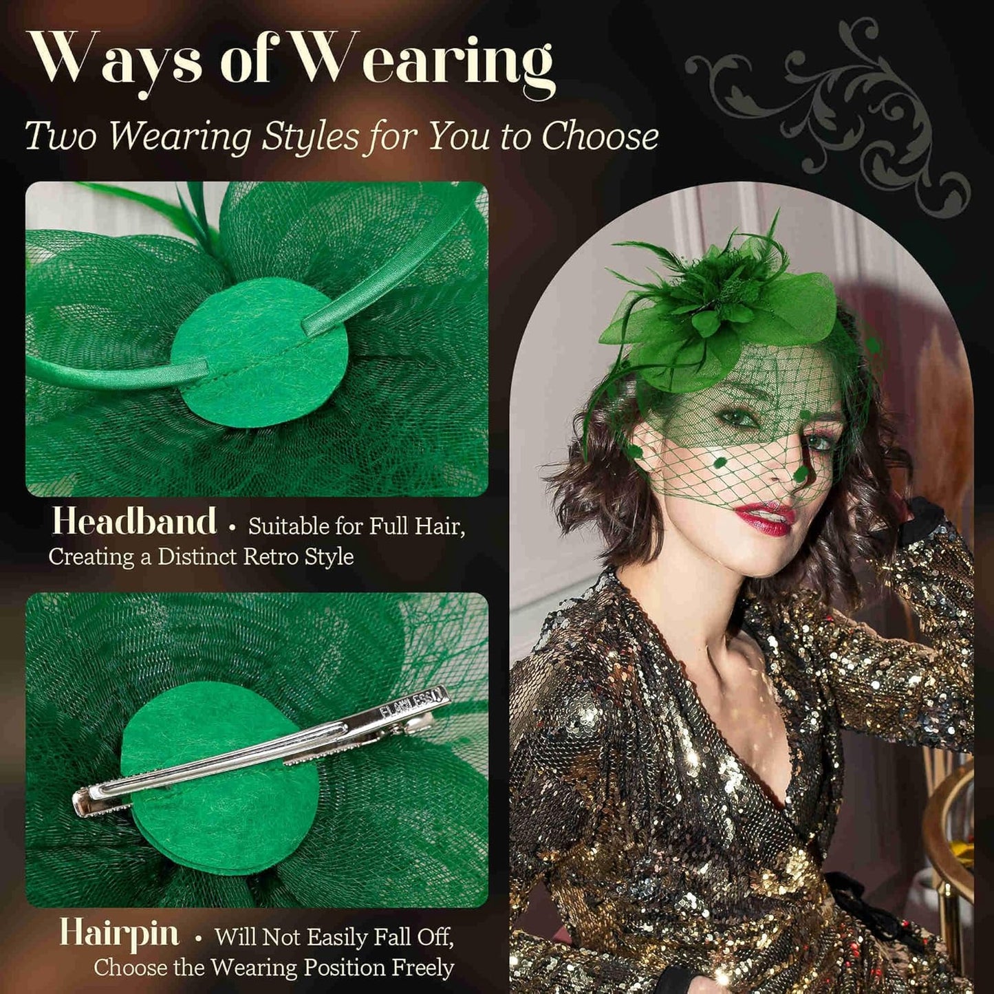 Fascinators Hats for Women Tea Party Hat Feather Mesh Headband Vintage Lace Cocktail Headwear Veil Hair Clip Church