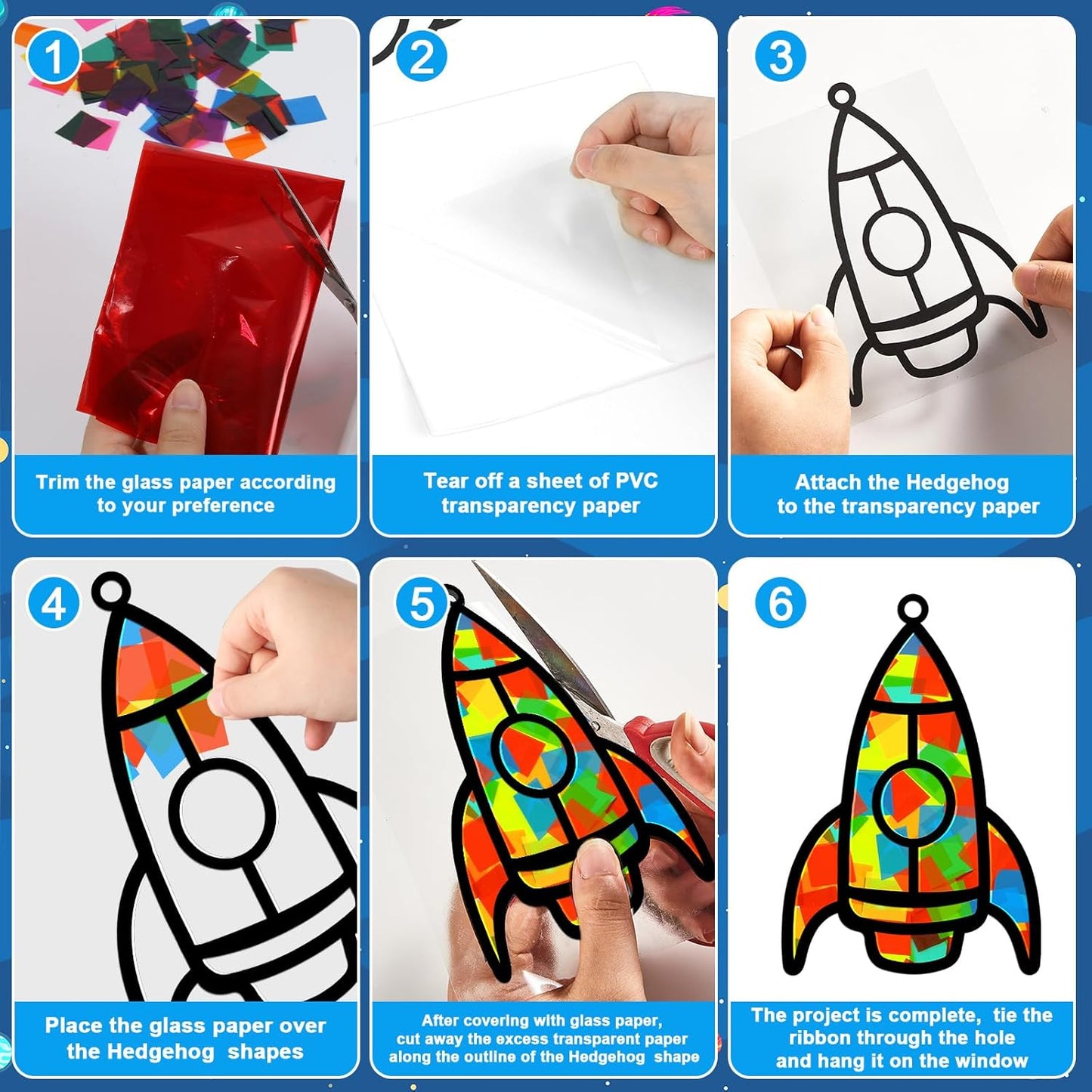 QOUBAI 32 Sets Stars Suncatchers Craft Back to School DIY Stained Glass Window Patriotic 4th of July Paper Craft Home School Classroom Decor Kid Birthday Gift Creative Art Activity Game - Colors A