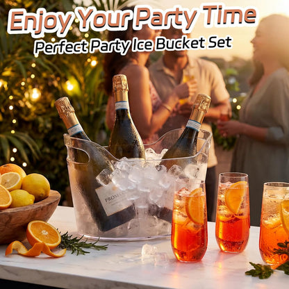 6 Pack 6.5L Clear Ice Buckets for Parties, Large Plastic Beverage Tub Set with Scoops, Champagne Flutes & Wine Opener, Portable Drink Cooler Champagne Bucket for Beer & Mimosa Bar Supplies