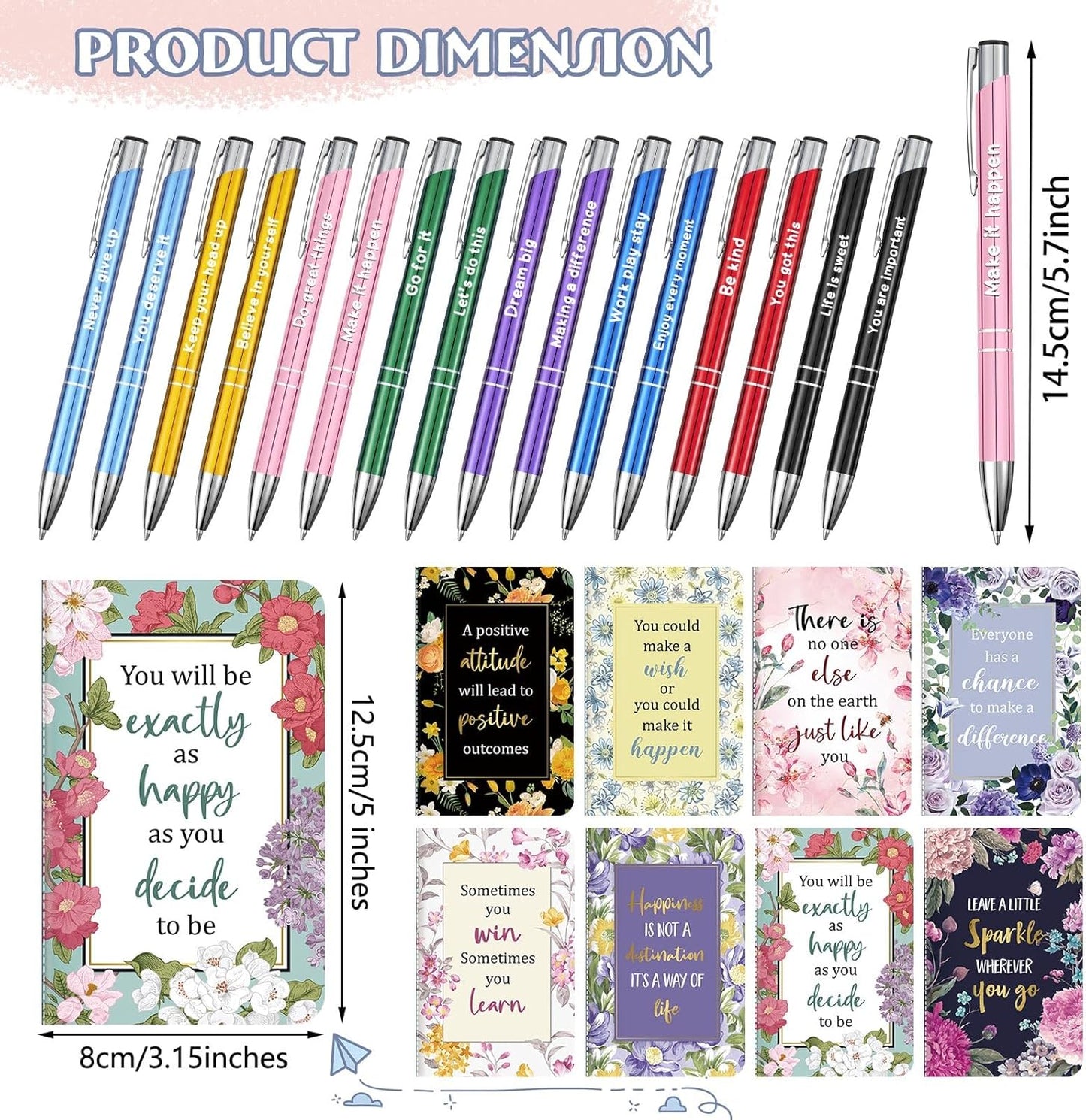 Funrous 32 Pcs Motivational Quote Pens Inspirational Notepads Mini Journal with Ballpoint Pen Small Notebooks Gift for Men Women Coworker Adult Party Favors Prize Teacher Student Office(Stylish)