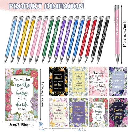 Funrous 32 Pcs Motivational Quote Pens Inspirational Notepads Mini Journal with Ballpoint Pen Small Notebooks Gift for Men Women Coworker Adult Party Favors Prize Teacher Student Office(Stylish)
