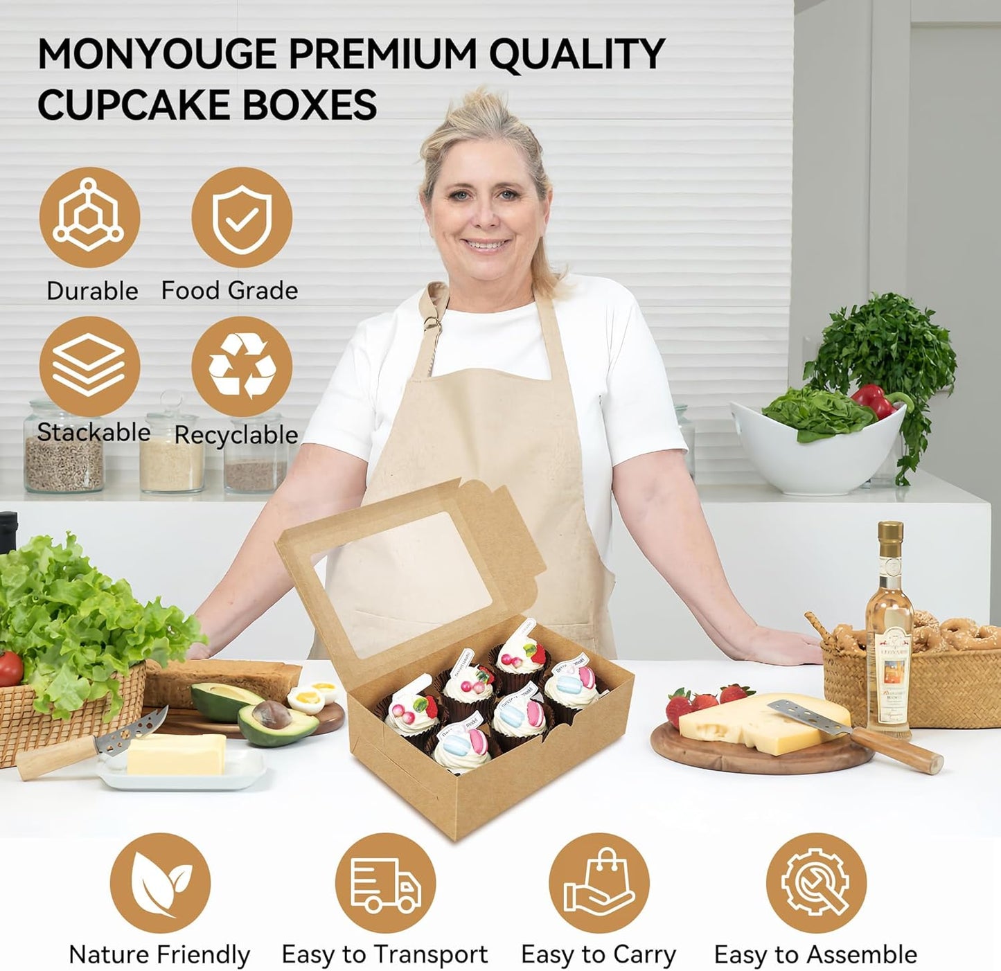 30-Set Cupcake Boxes Bulk with Clear Display Window Hold 6 Standard Cupcakes, Disposable Food Grade White Cupcake Carrier Cupcake Container, Perfect for Cupcakes Muffins Cookies Pastries