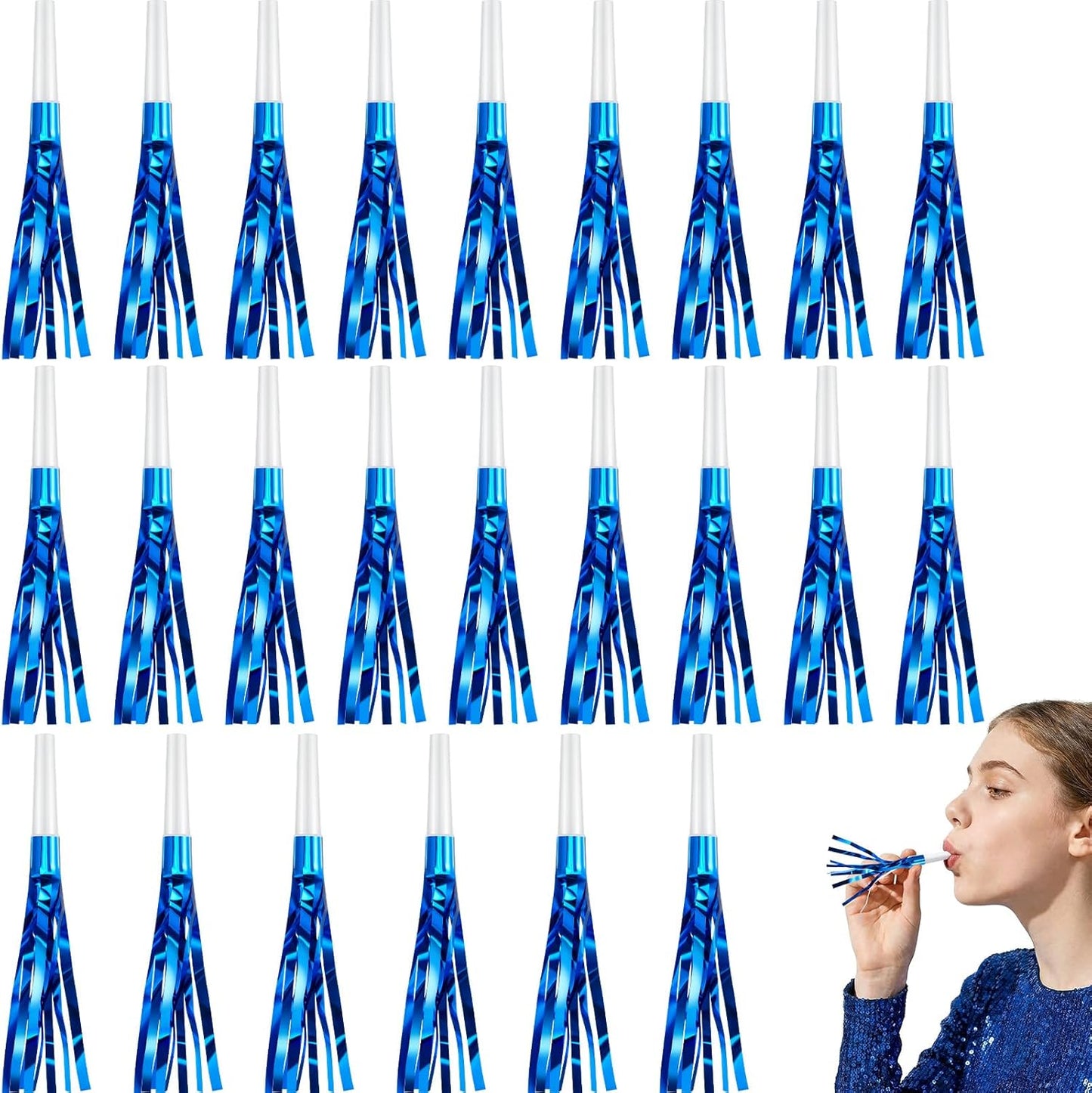 Sumind 24 Pcs Gold Noise Makers Metallic Fringed Party Blowers Horns Whistles Noisemakers Party Favors for Adults Birthday Graduation Sporting Events Celebration Surprise Supplies