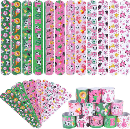 Serencatcher 48PCS Soccer Slap Bracelets Bulk, Soccer Party Favors Pink Soccer Slap Wristbands for Soccer Birthday Party Supplies Gifts Sports Football Themed Party Decorations