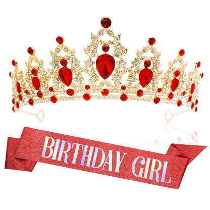 Silver Birthday Crown Headband with Sash for Women - Rhinestone Tiara for Birthday Parties