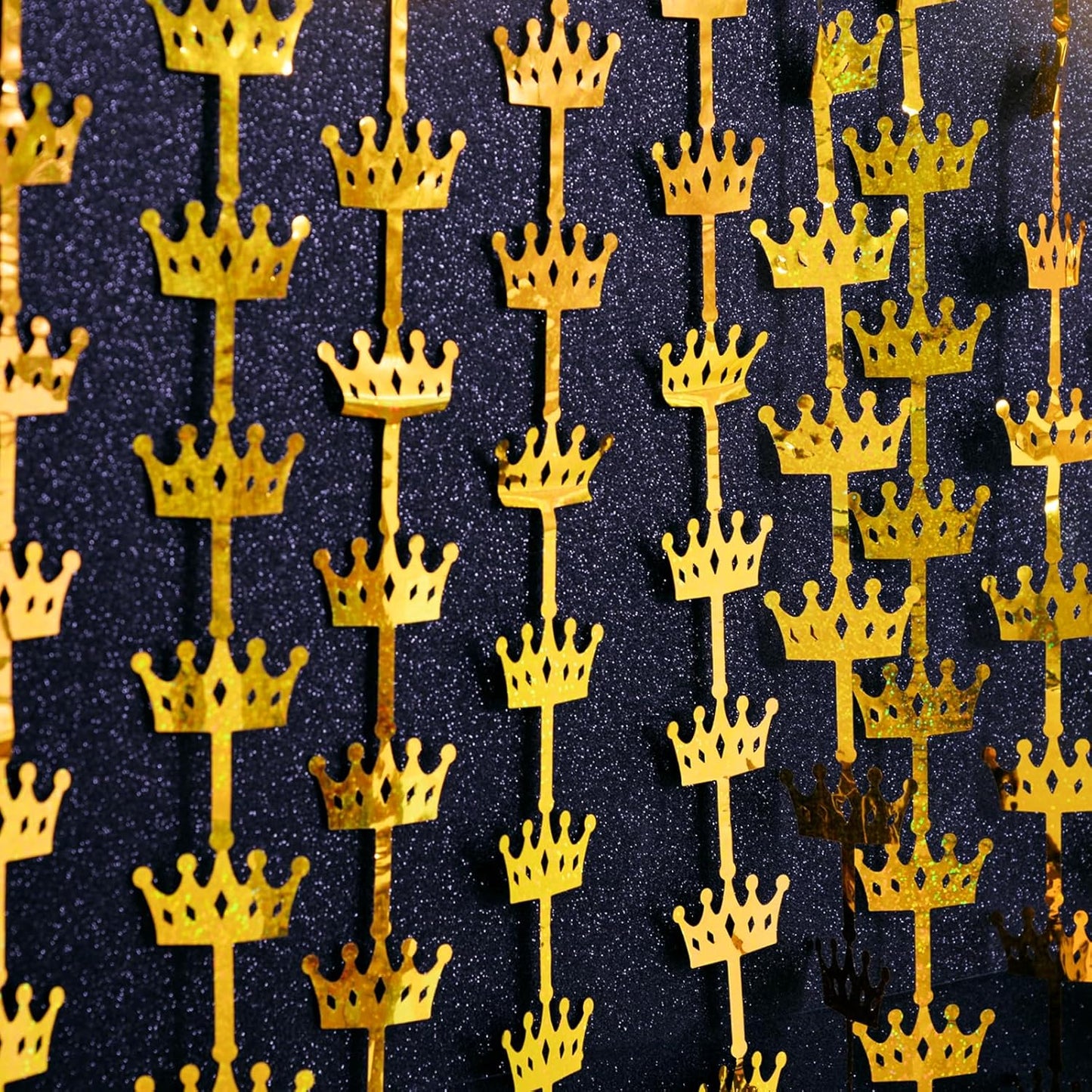 MENSTARSI King Crowns Party Decorations 2 Pack Gold Crown Photo Backdrop, 3.3x6.6ft Golden Foil Fringe Curtains Photo Booth Props for Men 1st 40th 50th Birthday Wedding Graduation Anniversary Decors