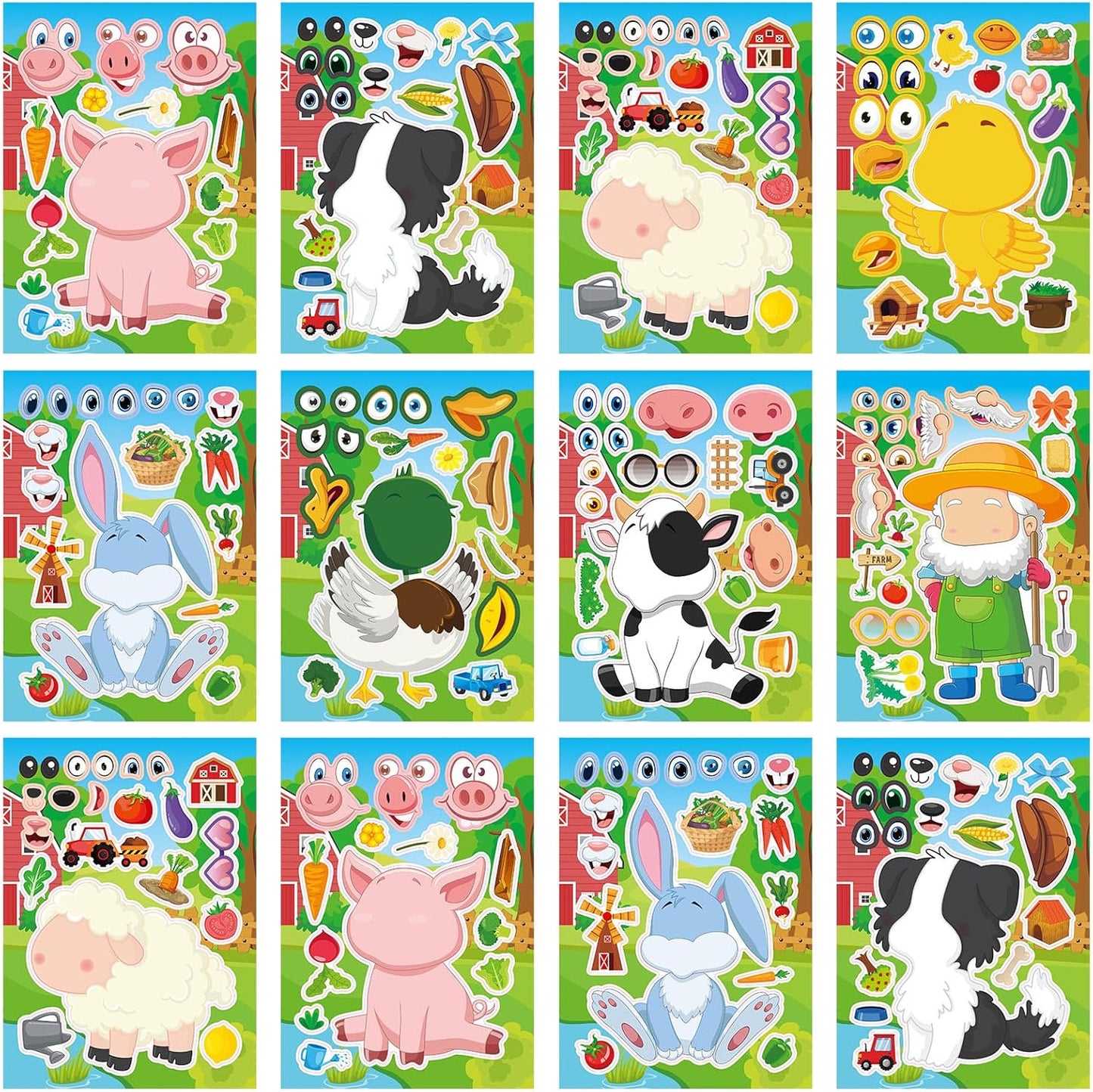 24 Sheets 8.27''×5.9'' Make Your Own Stickers for Kids Toddlers, Make a Face Stickers Mix and Match with Unicorns Dinosaur Horse and Sea Animals for Kids Party Favors Activities