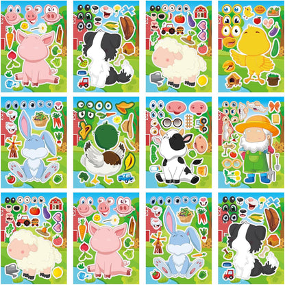 24 Sheets 8.27''×5.9'' Make Your Own Stickers for Kids Toddlers, Make a Face Stickers Mix and Match with Unicorns Dinosaur Horse and Sea Animals for Kids Party Favors Activities