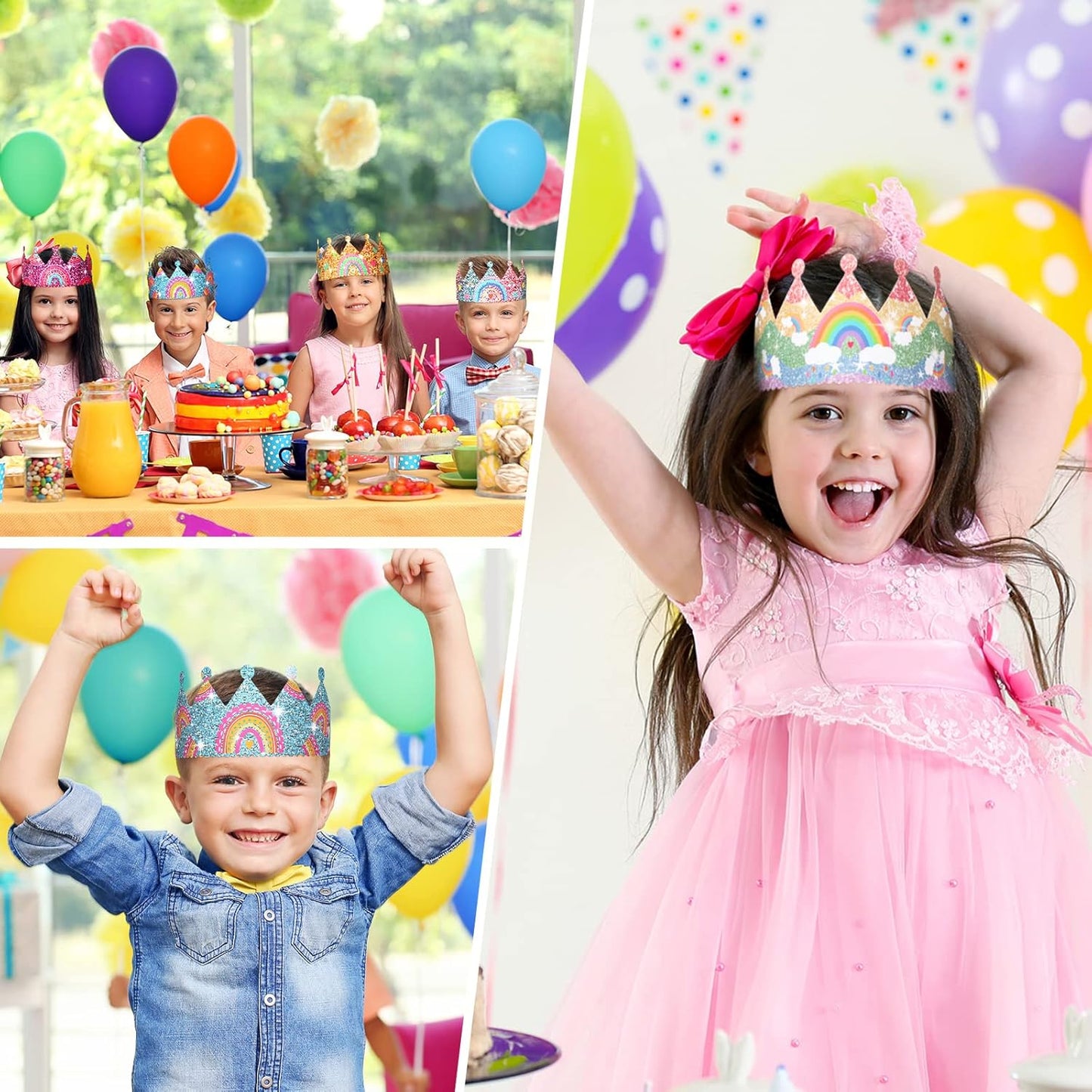 Kathfly Rainbow Birthday Party Hats Crown Headbands for Kids Birthday, Event, Rainbow Theme Party Supplies