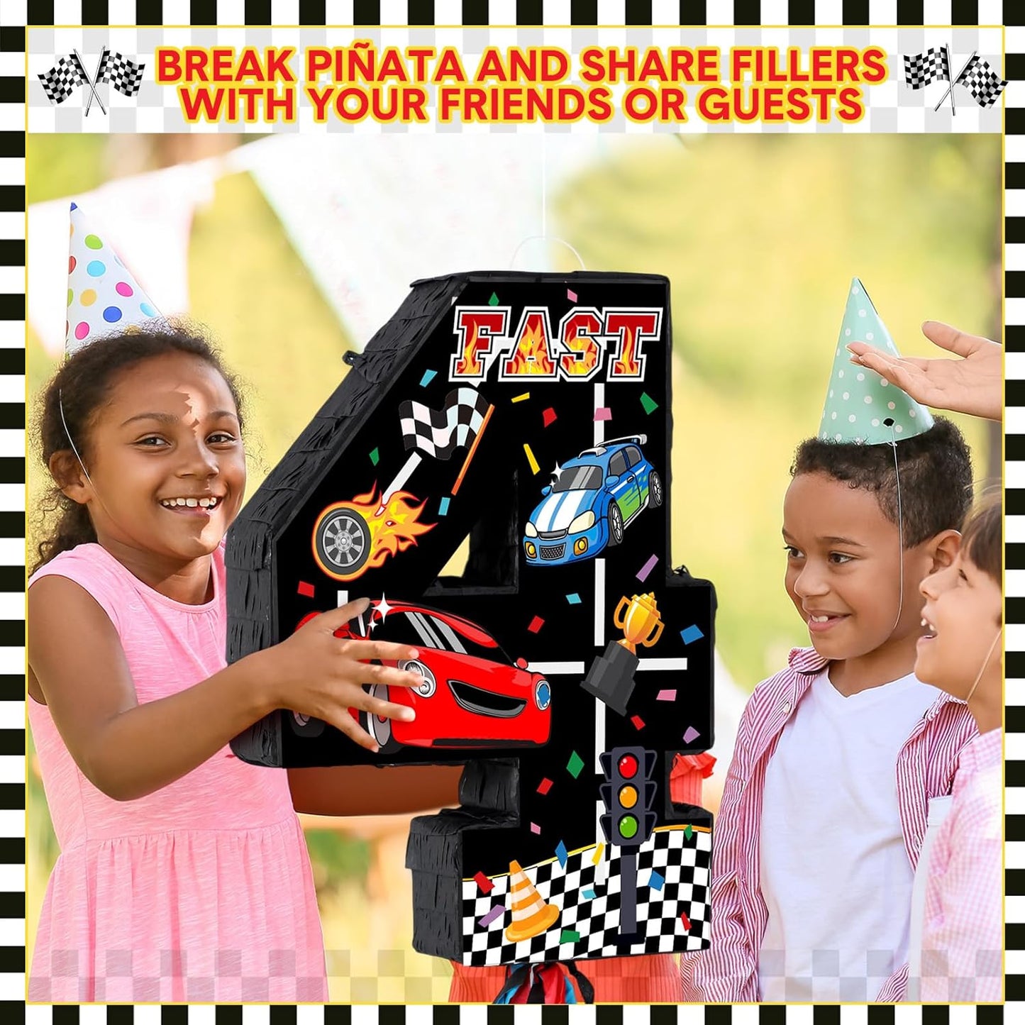 Pasimy Number 3 Piñata Race Car Party Favors Set with Black Red Birthday Piñata Stick Blindfold Slap Bracelet Keychain Sticker Racecar Party Gifts Birthday Decorations Goodie Bag Stuffer Supplies