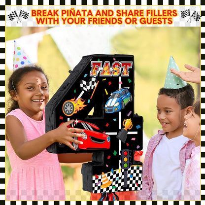 Pasimy Number 3 Piñata Race Car Party Favors Set with Black Red Birthday Piñata Stick Blindfold Slap Bracelet Keychain Sticker Racecar Party Gifts Birthday Decorations Goodie Bag Stuffer Supplies