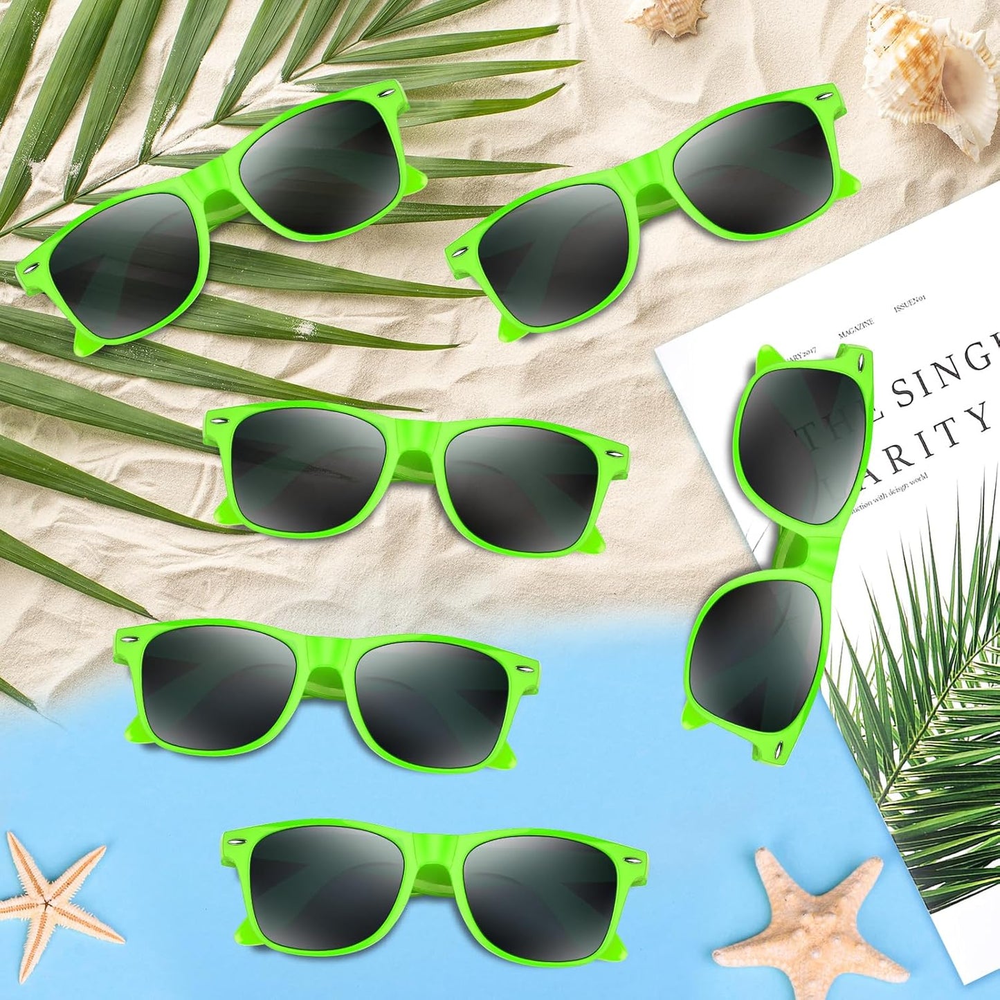 NEBURORA 6 Pack Black Sunglasses Bulk Retro Black Shades Party Sunglasses for Adult Men Women Summer Beach Party Accessories