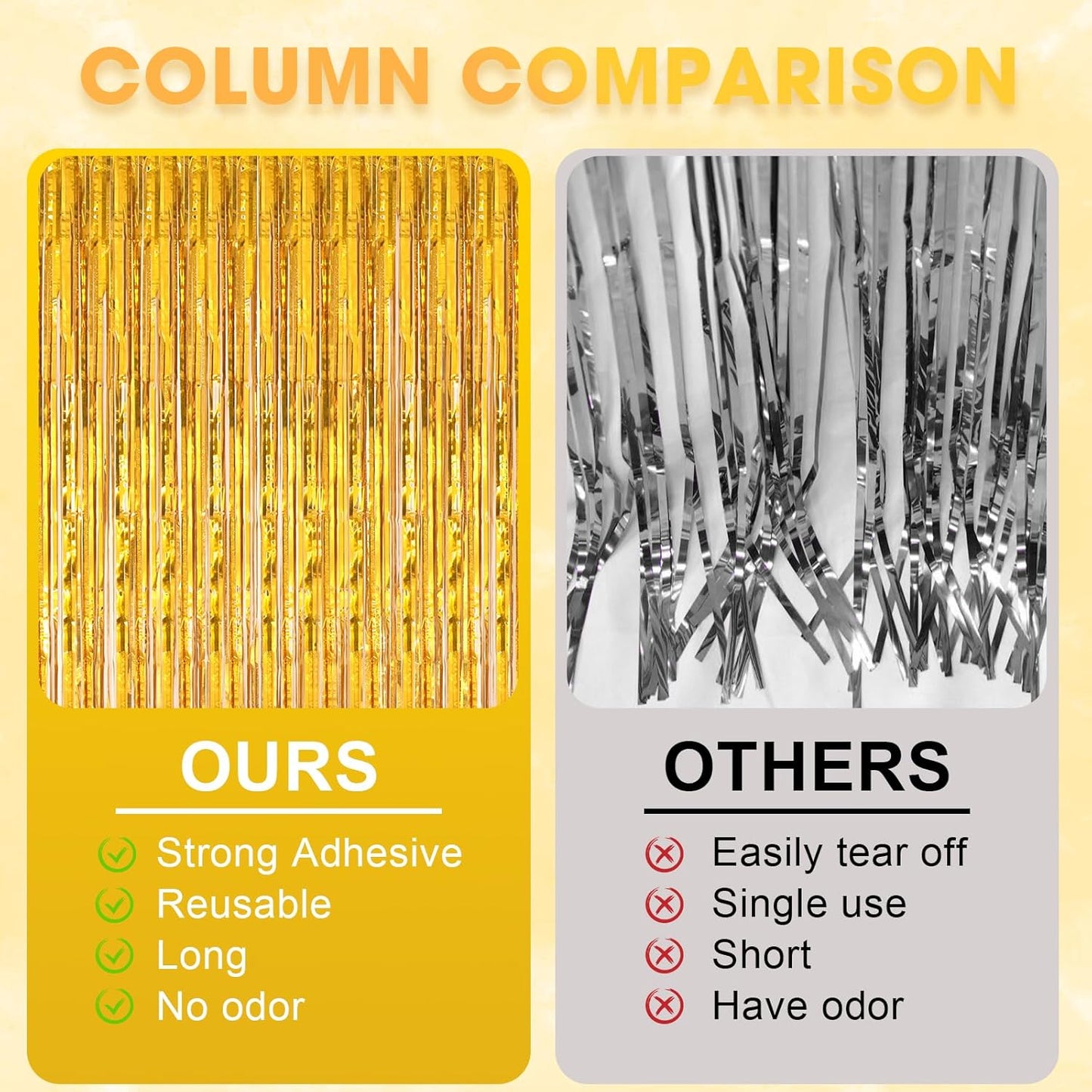 Voircoloria 3 Pack 3.3x8.2 Feet Gold Foil Fringe Backdrop Curtains, Tinsel Streamers, Fringe Backdrop for 2025 New Years Eve, Graduation, Birthday, Baby Shower, Gender Reveal, Disco Party - Colors B