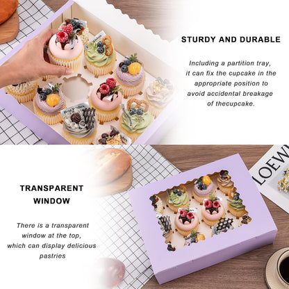 Hoewina 6PCS Cupcake Boxes - Hold 12 Count Cupcake Containers with Window, Food Grade Cupcake Holder Easy Transport and Presentation - Ideal for Cupcakes, Desserts, and More