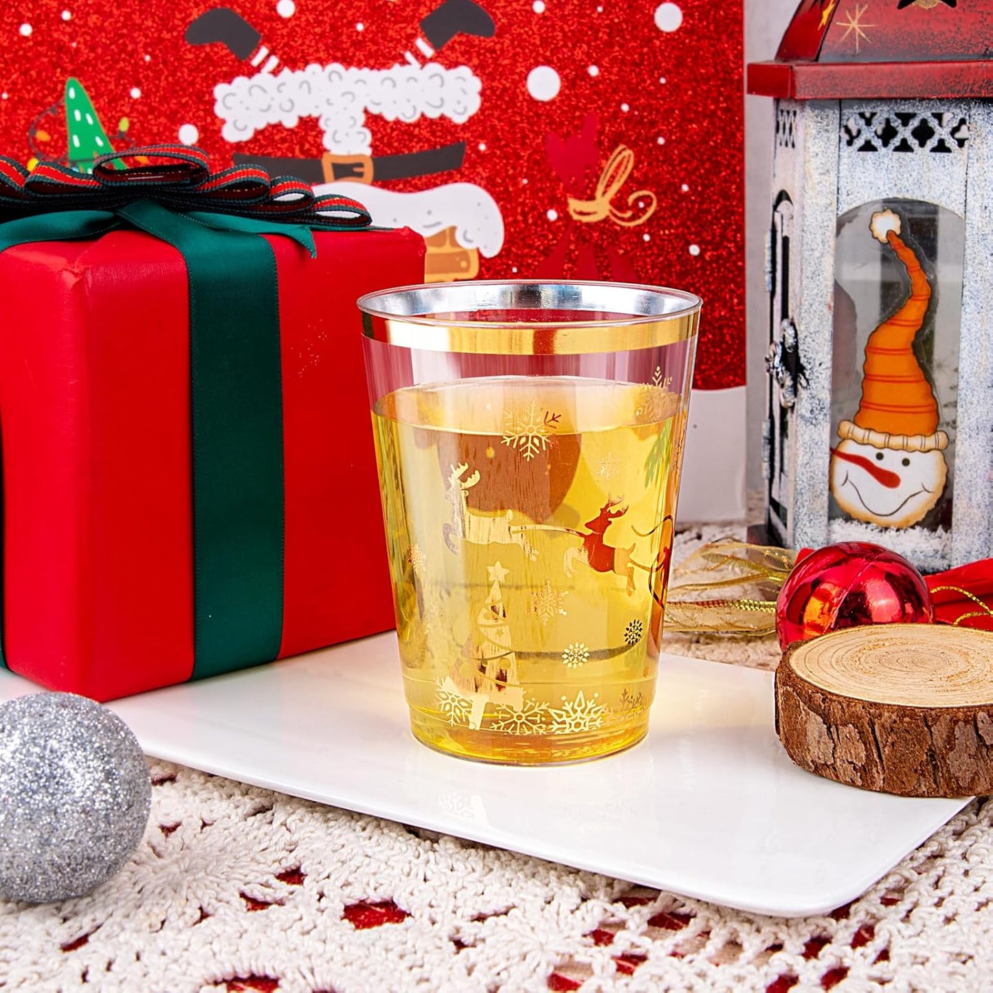 supernal 100pcs Gold Plastic Cups 12 oz, Glitter Clear Disposable Cups Heavy Duty, Fancy Plastic Cocktail Tumblers for Wedding, Parties Champagne & Mixed Drinks