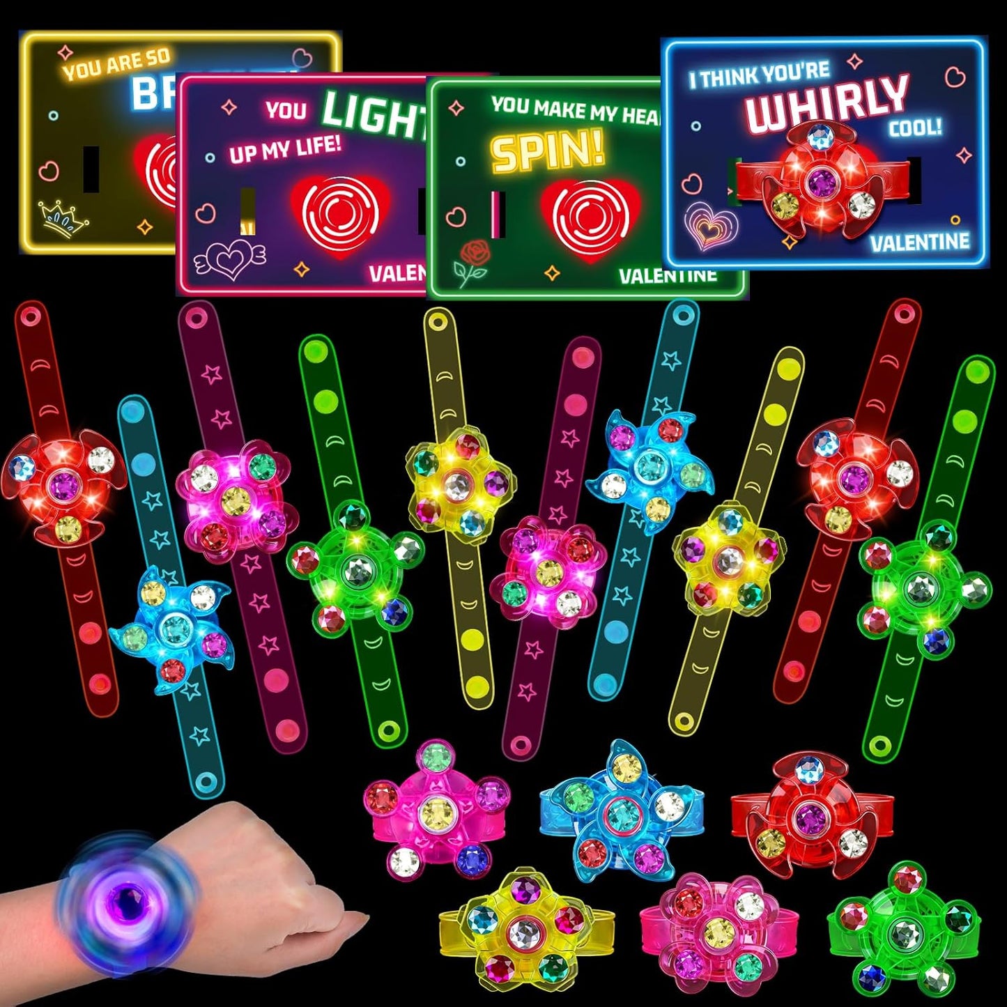 24PCS LED Light Up Fidget Spinner Rings Glow Party Favors Bulk for Kids 4-8 8-12 Summer Goodie Treat Bags Stuffers Pinata Fillers Carnival Prizes Classroom Treasure Box Toys Birthday Return Gifts