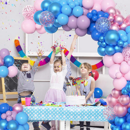 Amandir 153pcs Purple Blue Pink Balloon Garland Arch Kit, Different Sizes 18 12 10 5 inch Teal Yellow Latex Metallic Confetti Balloons for Magic Birthday Engagement Party Decoration