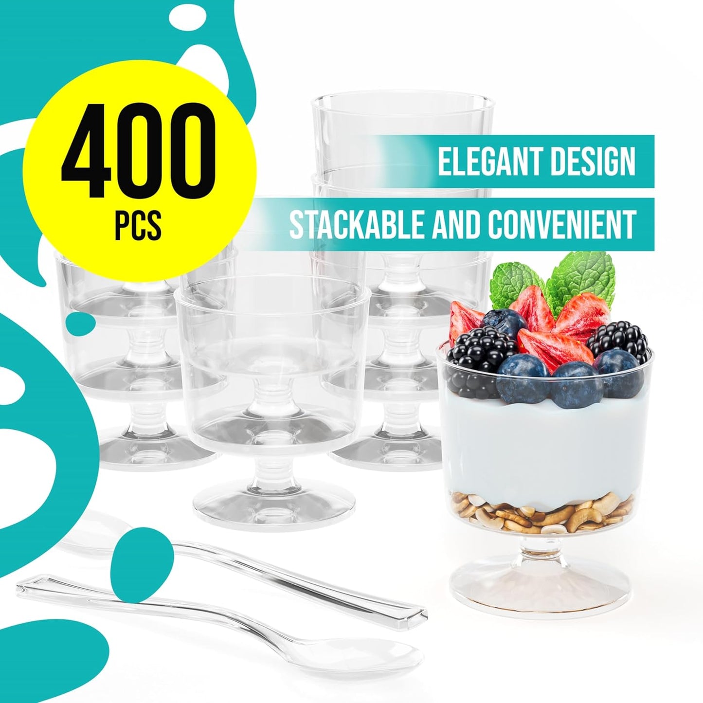 Exquisite Mini Dessert Cups With Spoons 200 Pcs - 2 Oz Square Clear Plastic Pudding Cups Disposable With Tasting Spoons 100 Sets | Mini Parfait Cup | Appetizer Cup For Party & Events
