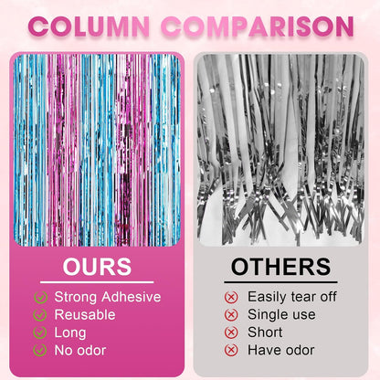 Voircoloria 3 Pack 3.3x8.2 Feet Gold Foil Fringe Backdrop Curtains, Tinsel Streamers, Fringe Backdrop for 2025 New Years Eve, Graduation, Birthday, Baby Shower, Gender Reveal, Disco Party - Colors B