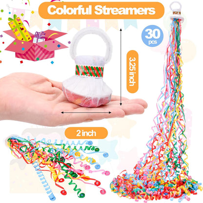 Lawei 30 Pieces No Mess Streamers, Colorful Hand Throw Confetti Poppers, Romantic White Streamer Popper Paper Crackers for Birthday, Wedding, Graduation, Opening Celebrations, Party Favors