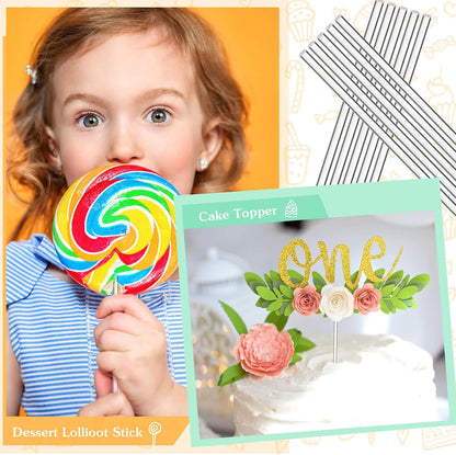 Zopeal 200 Pcs Acrylic Lollipop Sticks Clear Cake Pops Rods Cake Topper Candy Cupcake Treat Stick for Wedding Chocolate Cookie Dessert Handmade DIY Crafts Party Decor Gardening(6 x 0.12 Inches,Clear)