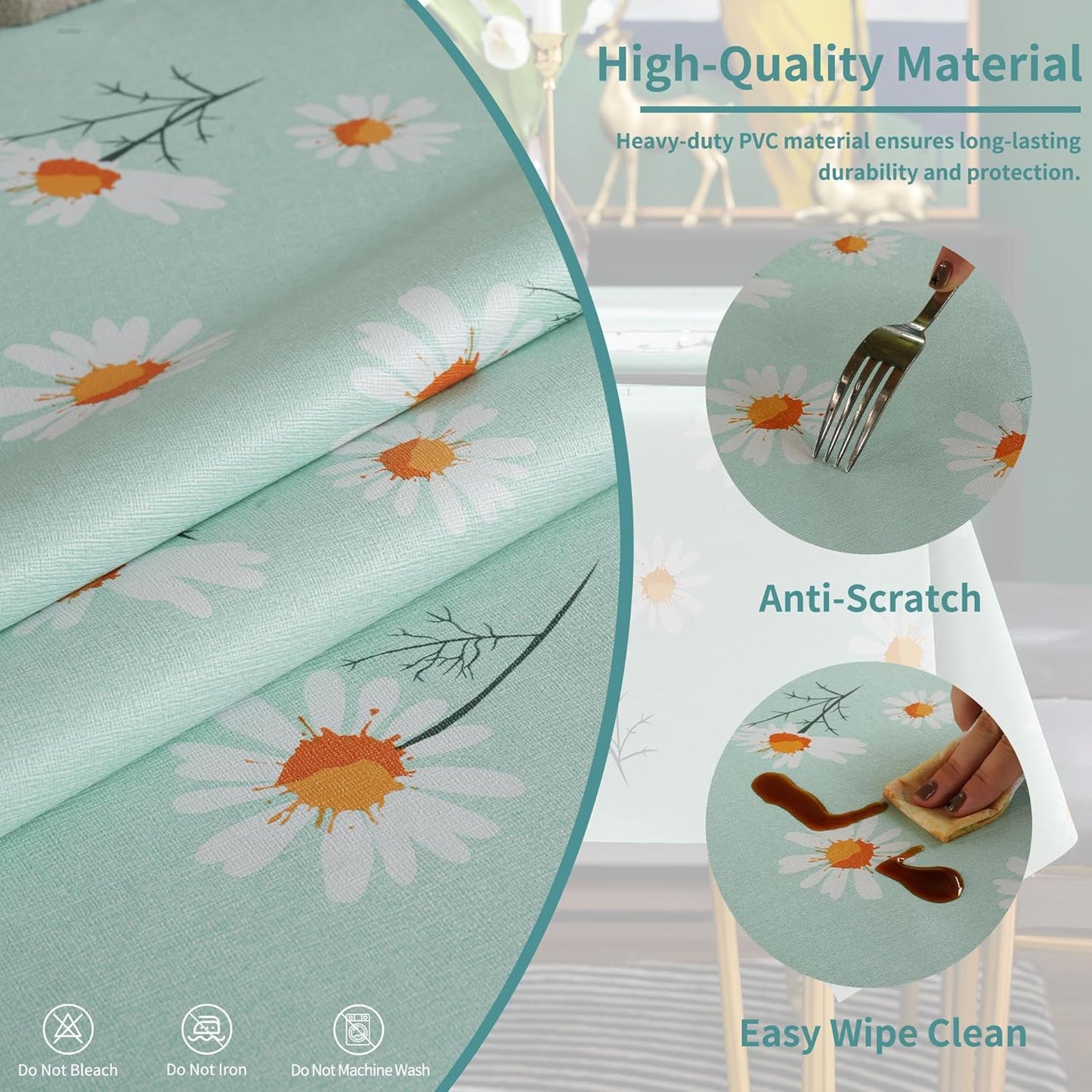 Rectangle Table Cloth,100% Waterproof Tablecloth Oil Proof Spill Proof Vinyl Table Cloth, Wipe Clean Plastic Table Cover for Dining, Camping, Indoor and Outdoor 52" x 70",Leaves