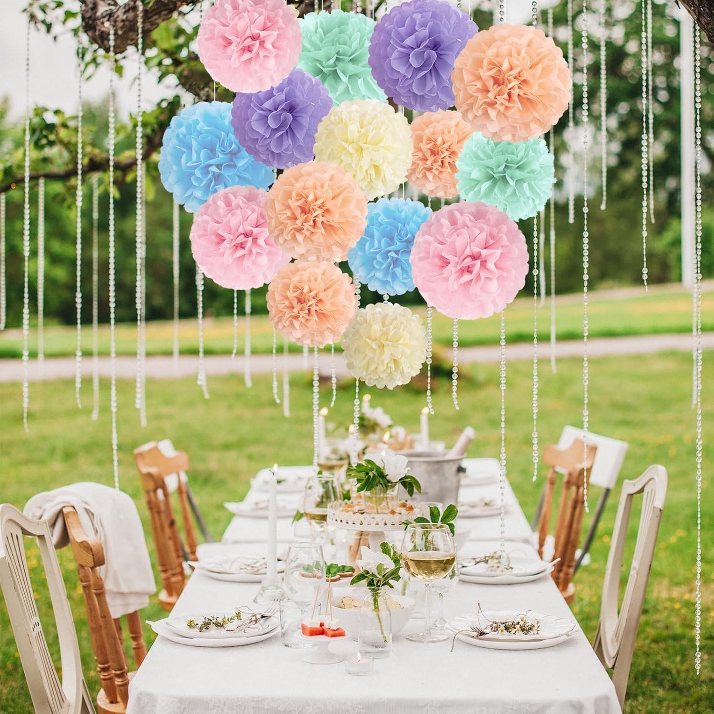 16PCS Pastel Paper Tissue Pom Poms Decoration Macaron Rainbow Candy Ice Cream Easter Paper Flower Balls Wall Hanging Decor for Birthday Wedding Spring Pastel Decoration