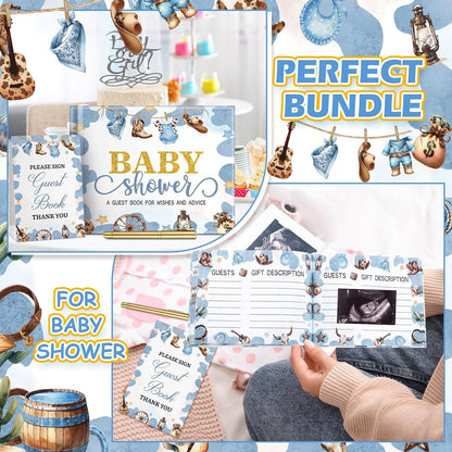 Fuyoooo 27 Pcs Safari Animal Baby Shower Guest Book Set Baby Shower Sign in Guest Floral Book Place Table Cards with Gold Pen Adhesive Photo Corner for Birthday Party