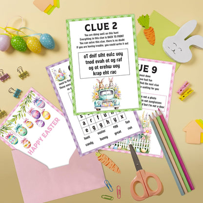 Easter Scavenger Hunt Games, Easter Treasure Hunt Clues Game Cards, Family Party Games for Kids and Adults, Holiday Party Game for Activities Decorations Supplies, 5x7 Inch (Indoor)-A03