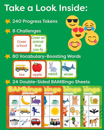 THE BAMBINO TREE Sight Word Bingo Game Level 1 and 2 - Educational Games for Kids - Learn to Read Vocabulary for Kindergarten 1st Grade - Dolch's Fry's Words Lists